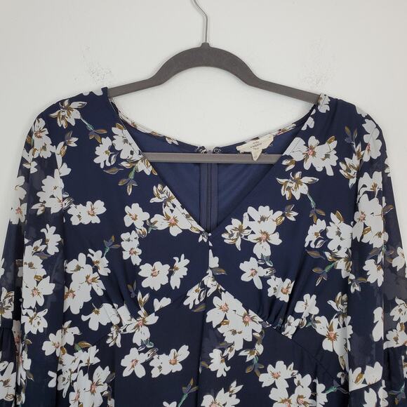 Entro Dress Floral Flowy Boho Cottagecore Spring Summer Folksy Blue White - Picture 3 of 13